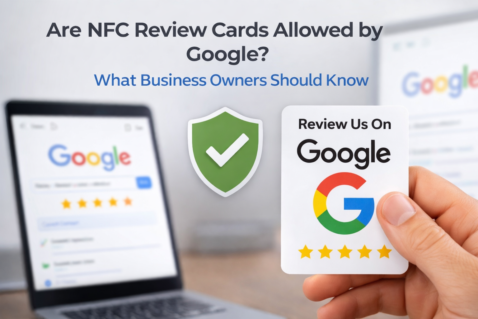 NFC review card showing that Google reviews can be collected safely and compliantly by businesses